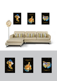 龙鱼三联装饰画