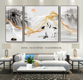 中式客厅装饰画三联画无框画挂画