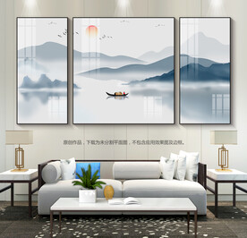 创意中式山水画客厅装饰画三联画