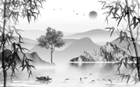 竹子中式新款山水 文件分层 