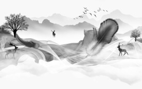 羽毛大气灰色山水 文件分层 