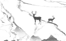 麋鹿现代无框新画 文件分层 