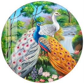 油画孔雀圆形装饰画