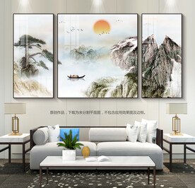 新中式山水画客厅挂画无框画