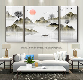 抽象玄关水墨山水画客厅装饰画