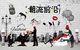复古怀旧美发店背景墙图
