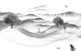 写意山水简约新画 文件分层画