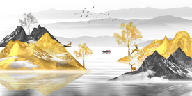 新中式金色山水画装饰画