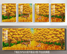 发财树梅花鹿装饰画