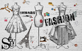 砖墙山水服装店工装背景墙