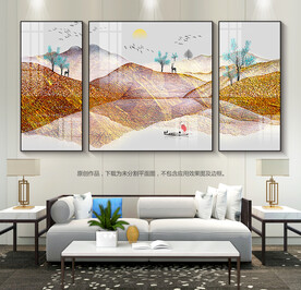 玄关装饰画三联画晶瓷画水墨山水