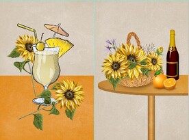 北欧风鲜花酒杯餐饮餐厅装饰画