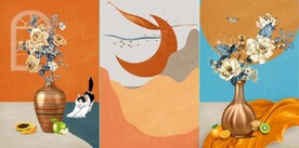 北欧风抽象花瓶水果油画装饰画