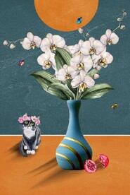 北欧风抽象花瓶水果油画装饰画