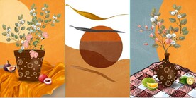 北欧风抽象花瓶水果油画装饰画