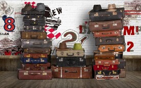 复古怀旧旧牛皮箱餐饮背景墙