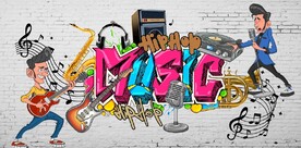 欧美风3D音乐人物KTV背景墙