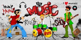 欧美风3D音乐人物KTV背景墙