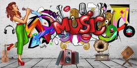 欧美风3D音乐美女KTV背景墙