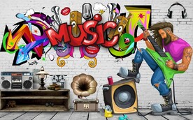 欧美风3D摇滚音乐KTV背景墙