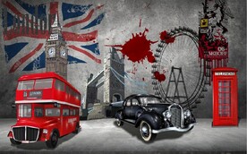 复古英伦风建筑风景餐饮背景墙