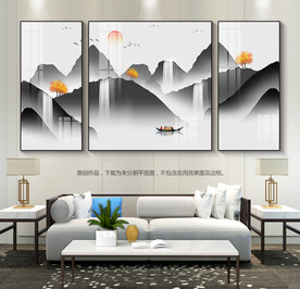 禅意山水画客厅装饰画沙发背景画