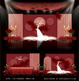 红色简约婚礼图片