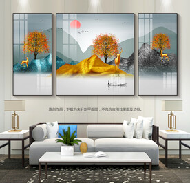 轻奢客厅装饰画麋鹿装饰画挂画