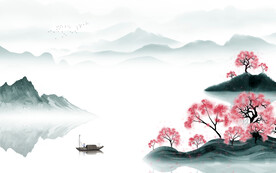 简约中式新山水画 文件分层画