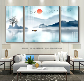 新中式水墨山水画客厅装饰画挂画