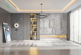 现代极简轻奢客厅空场景