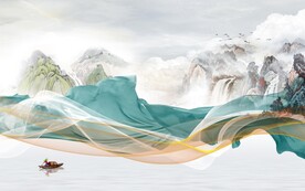 新款现代中式山水 文件分层 