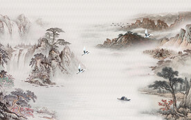 别墅高清新山水画 文件分层画