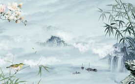 新中式高清新山水画 文件分层画