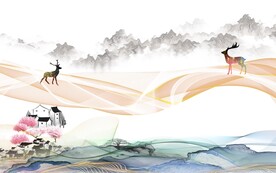 高端客厅意境山水 文件分层 