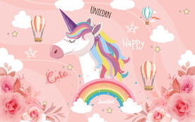 可爱卡通独角兽儿童房背景墙
