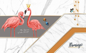 现代简约大理石纹火烈鸟电视背景