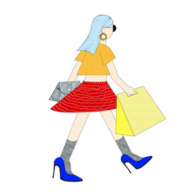 插画逛街潮流购物女孩