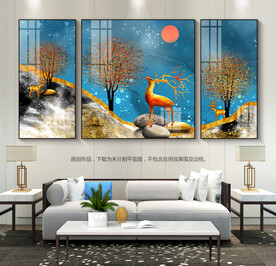 沙发装饰画玄关挂画三联画金箔画