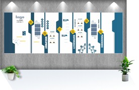 蓝白色实木现代文化墙