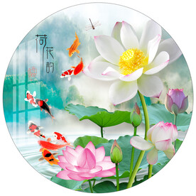 锦鲤荷花韵圆形装饰华