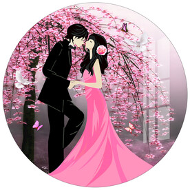 浪漫樱花树情人圆形装饰画