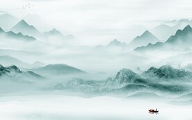 蓝色高档中式山水 文件分层 