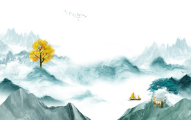 高端高档中式山水 文件分层 