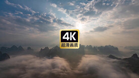 短视频素材傍晚山顶翻腾的云海