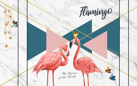 北欧简约火烈鸟蝴蝶电视背景墙