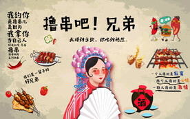 工装 烧烤店背景墙画