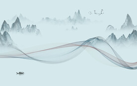 新款 高档中式山水 文件分层 