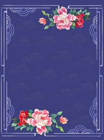 手绘牡丹花蓝色背景图案活图