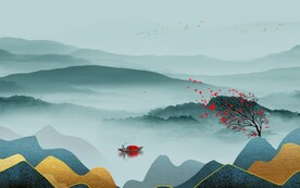 蓝色高档新款山水 文件分层 